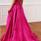 Hot Pink Princess A-Line Satin Strapless Long Prom Dress with Pockets,DP1414