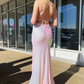 Stunning V-Neck Spaghetti Straps Long Prom Dress with Slit,DP1420