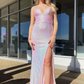 Stunning V-Neck Spaghetti Straps Long Prom Dress with Slit,DP1420