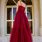 Burgundy Princess A-Line Tulle Long Prom Dress Formal Evening Dress,DP1422