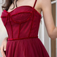 Burgundy Princess A-Line Tulle Long Prom Dress Formal Evening Dress,DP1422