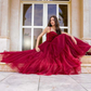 Burgundy Princess A-Line Tulle Long Prom Dress Formal Evening Dress,DP1422