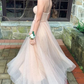 Champagne Sweetheart A-Line Strapless Tulle Long Prom Dress Formal Party Dress,DP1423