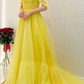 Yellow Off Shoulder A-Line Tulle Long Prom Dress Evening Dress,DP1427