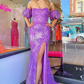 Purple Sequined Strapless Mermaid Long Prom Dress with Slit,DP1428