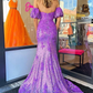 Purple Sequined Strapless Mermaid Long Prom Dress with Slit,DP1428