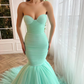 Mint Green Sweatheart Tulle Mermaid Long Evening Prom Dress,DP1429