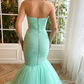 Mint Green Sweatheart Tulle Mermaid Long Evening Prom Dress,DP1429