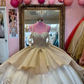 Champagne A-Line Off Shoulder Quinceanera Dress Sweet 16 Ball Gown,DP1431