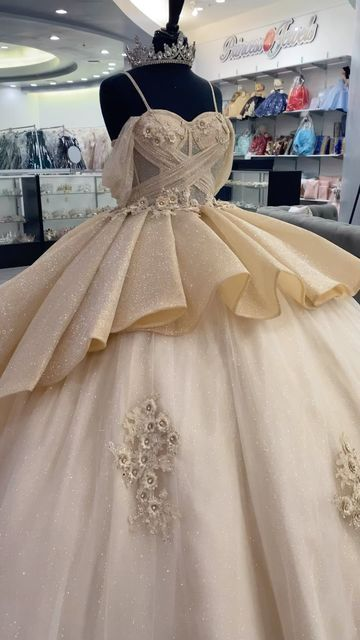 Champagne A-Line Off Shoulder Quinceanera Dress Sweet 16 Ball Gown,DP1431