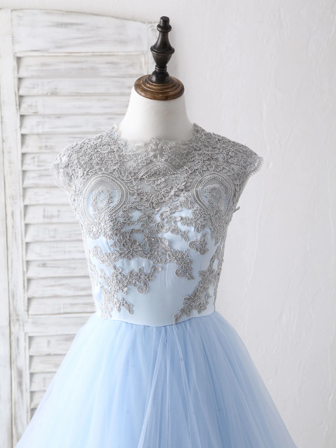 Light Blue A-Line Sleeveless Tulle Appliques Long Prom Dress Formal Party Dress,DP1437