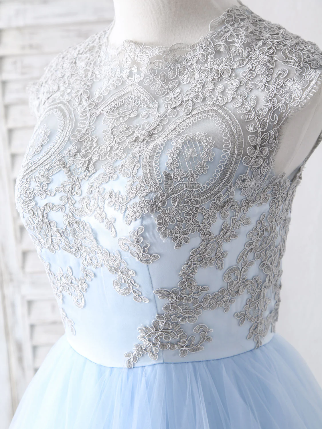 Light Blue A-Line Sleeveless Tulle Appliques Long Prom Dress Formal Party Dress,DP1437