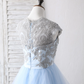 Light Blue A-Line Sleeveless Tulle Appliques Long Prom Dress Formal Party Dress,DP1437