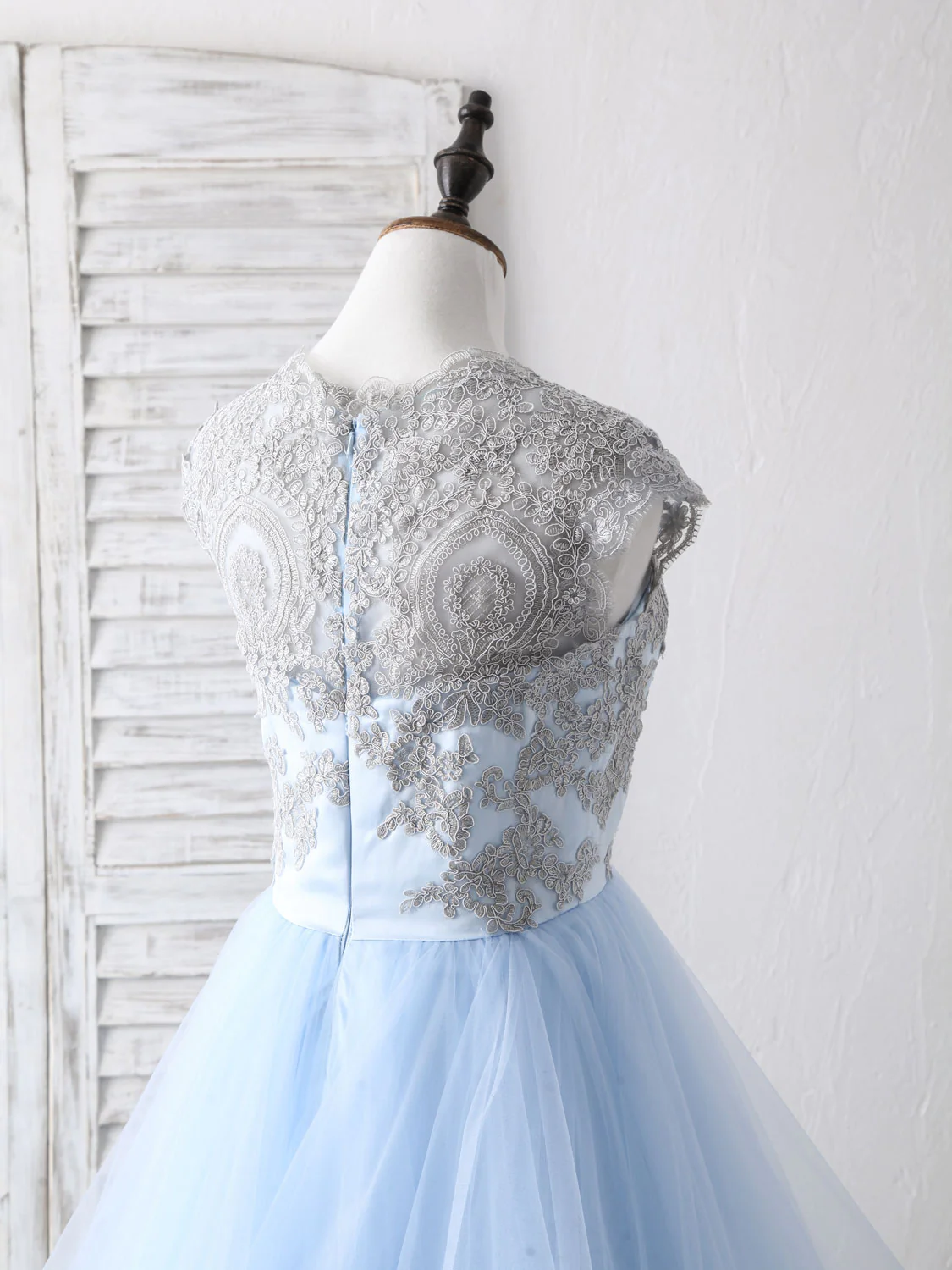 Light Blue A-Line Sleeveless Tulle Appliques Long Prom Dress Formal Party Dress,DP1437