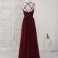 Burgundy V-Neck A-Line Formal Party Dress Bridesmaid Dress,DP1441