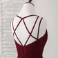 Burgundy V-Neck A-Line Formal Party Dress Bridesmaid Dress,DP1441