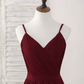 Burgundy V-Neck A-Line Formal Party Dress Bridesmaid Dress,DP1441