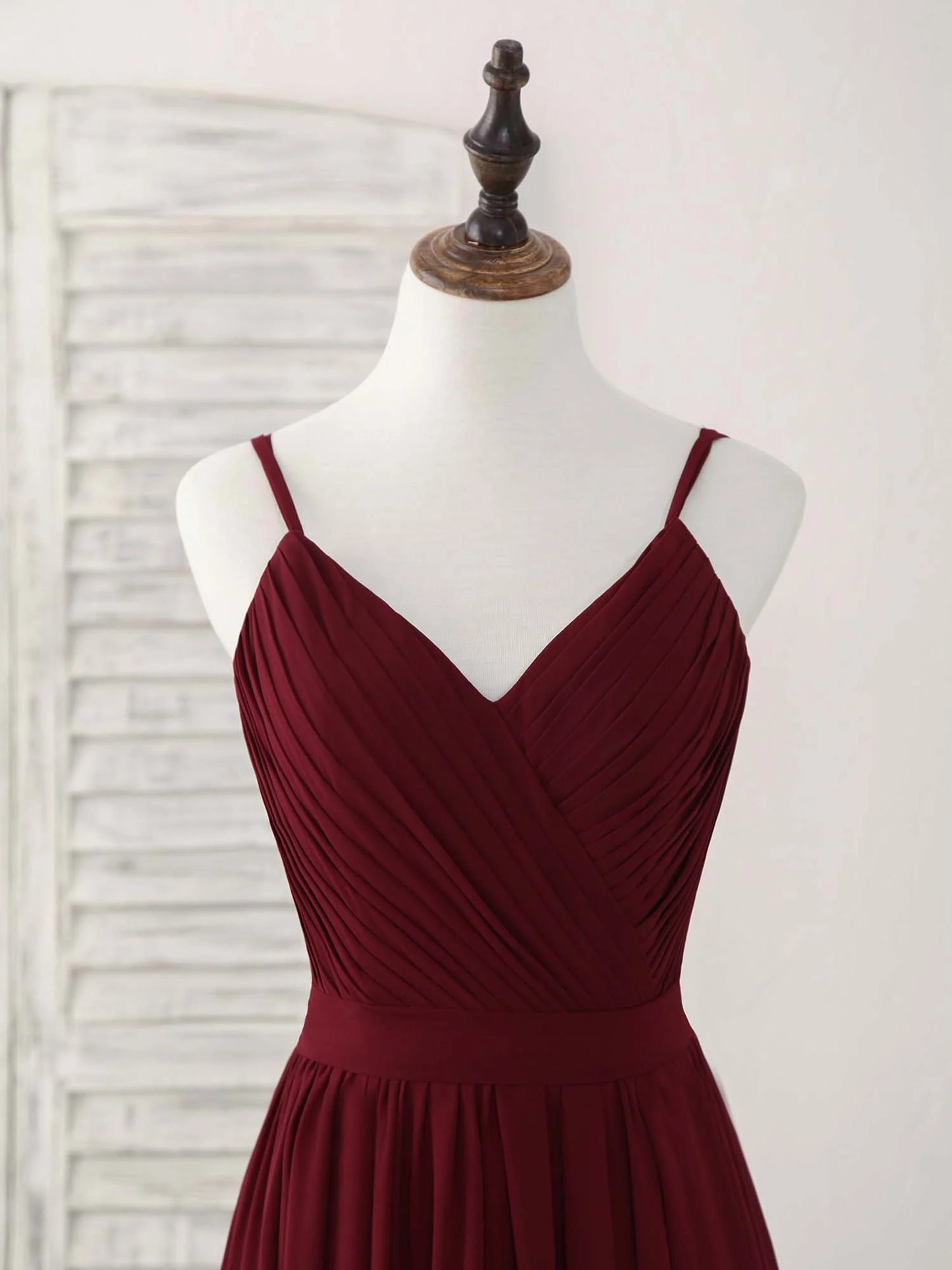 Burgundy V-Neck A-Line Formal Party Dress Bridesmaid Dress,DP1441