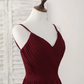 Burgundy V-Neck A-Line Formal Party Dress Bridesmaid Dress,DP1441