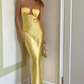 Yellow Spaghetti Straps Long Prom Dress Wedding Guest Dress,DP1445