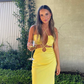 Yellow Halter Backless Slit Long Prom Dress Wedding Guest Dress,DP1446