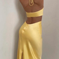 Yellow Halter Backless Slit Long Prom Dress Wedding Guest Dress,DP1446