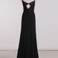 Black Beading Appliques Long Prom Dress Formal Party Dress with Slit,DP1449