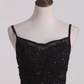 Black Beading Appliques Long Prom Dress Formal Party Dress with Slit,DP1449