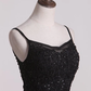 Black Beading Appliques Long Prom Dress Formal Party Dress with Slit,DP1449