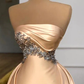 Champagne Strapless Satin Beading Long Prom Dress Formal Party Dress,DP1453