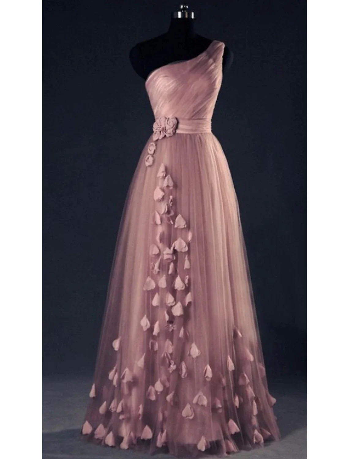 One Shoulder A-Line Tulle Long Prom Dress Formal Party Dress,DP1456