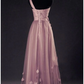 One Shoulder A-Line Tulle Long Prom Dress Formal Party Dress,DP1456