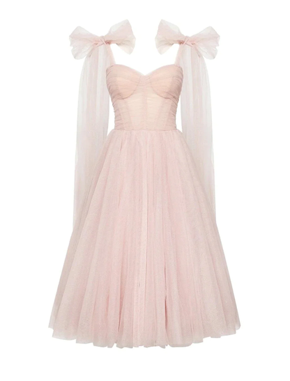 Light Pink A-Line Tulle Tea Length Party Dress Homecoming Dress,DP1458