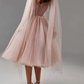 Light Pink A-Line Tulle Tea Length Party Dress Homecoming Dress,DP1458