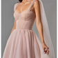 Light Pink A-Line Tulle Tea Length Party Dress Homecoming Dress,DP1458