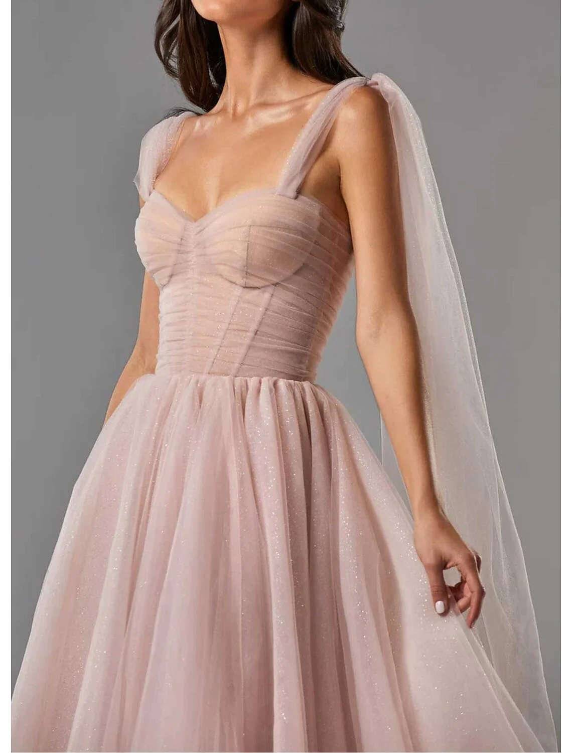 Light Pink A-Line Tulle Tea Length Party Dress Homecoming Dress,DP1458