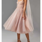 Light Pink A-Line Tulle Tea Length Party Dress Homecoming Dress,DP1458