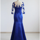 Royal Blue Appliques Half Sleeves Mermaid Formal Party Dress,DP1459