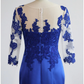 Royal Blue Appliques Half Sleeves Mermaid Formal Party Dress,DP1459