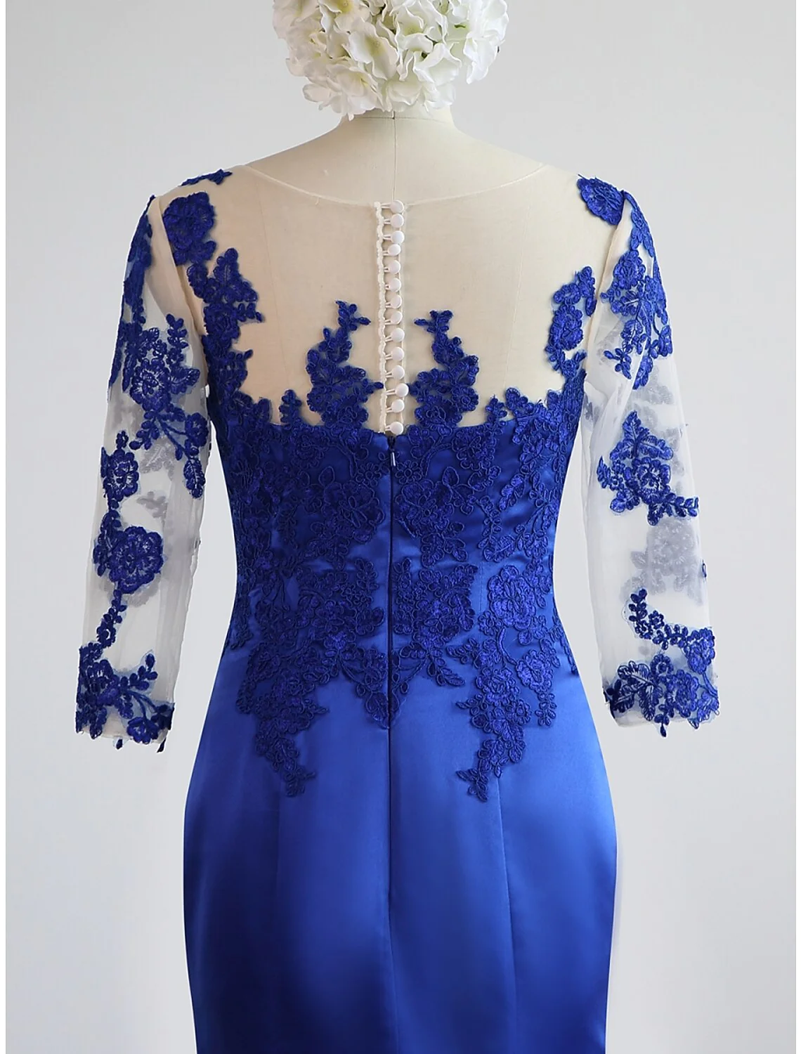 Royal Blue Appliques Half Sleeves Mermaid Formal Party Dress,DP1459