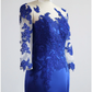 Royal Blue Appliques Half Sleeves Mermaid Formal Party Dress,DP1459