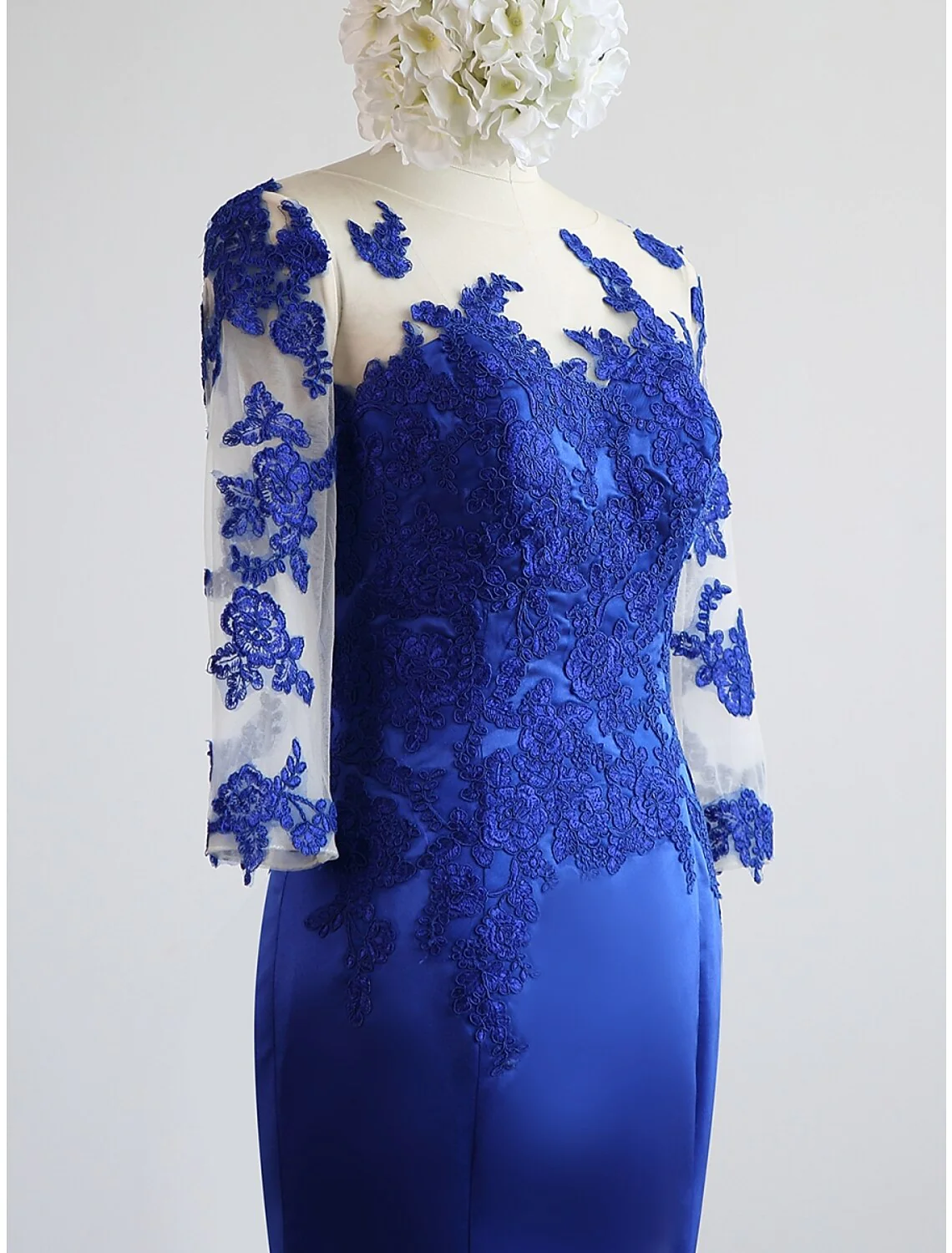 Royal Blue Appliques Half Sleeves Mermaid Formal Party Dress,DP1459