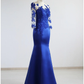 Royal Blue Appliques Half Sleeves Mermaid Formal Party Dress,DP1459