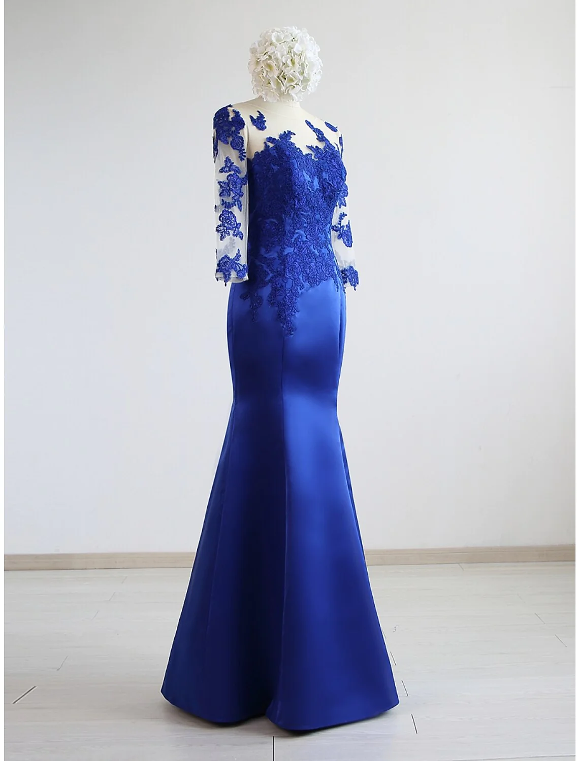 Royal Blue Appliques Half Sleeves Mermaid Formal Party Dress,DP1459