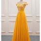 Yellow Off Shoulder A-Line Appliques Long Prom Dress Formal Party Dress,DP1461