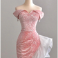 Shiny Pink Off Shoulder Mermaid Chaming Long Prom Dress, DP1462