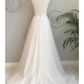 White A-Line Deep V Neck Backless Long Prom Dress Wedding Dress,DP1465