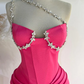 Hot Pink One Shoulder Beading Mermaid Long Prom Dress,DP1466