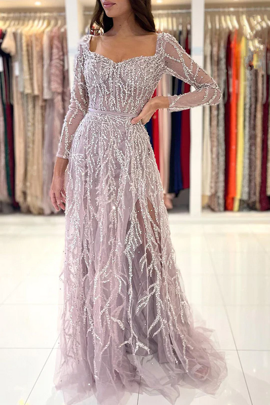 Gorgeous A-Line Beading Long Sleeves Long Prom Dress Formal Party Dress,DP1469