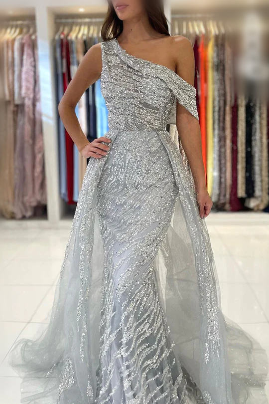 One Shoulder Mermaid Beading Long Prom Dress Formal Party Dress,DP1470